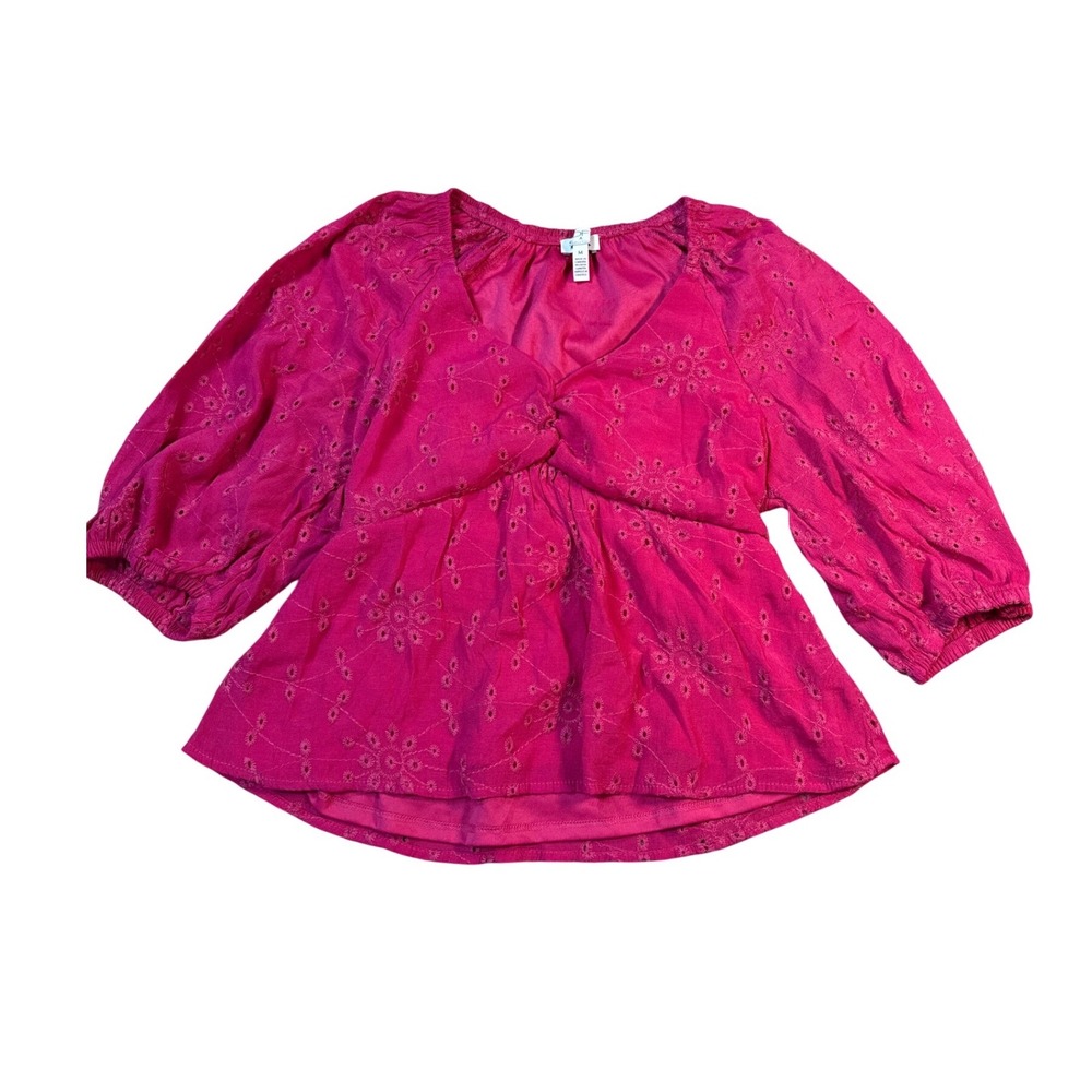 Sofia by Sofia Vergara Hot Pink Eyelet Blouse Size Medium